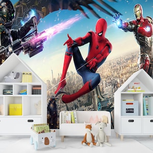 Spiderman Wallpaper for Nursery Boy, Superhero Wall Mural Removable, Playroom Peel & Stick Self Adhesive Wallpaper Boys Room Decoration
