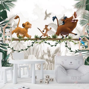 Papel tapiz de la película El Rey León, mural de animales para habitación infantil, mural extraíble del Rey León, mural del Rey León, despegable y adhesivo, no tejido