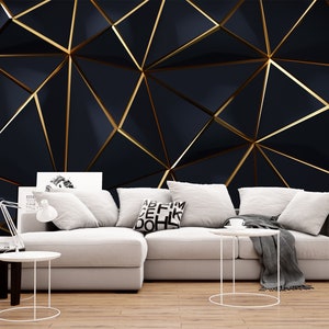 Papier peint Triangle noir avec lignes de lumière dorées, décoration murale pour la maison et le bureau, intissé, autocollant