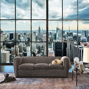Manhattan New York City Skyline Buildings Ascension Window View 3D Digital Print Wallpaper , Custom Print , Real View
