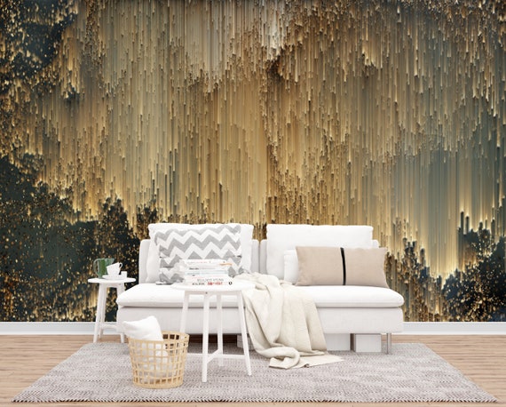 Gold Luxury Wallpaper Gold Strip Wall Design Peel N Stick Wall Mural Self Adhesive by Amazing Wallpaper Etsy