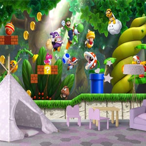 Mario Games-behang Peel and Stick, kinderkamerwanddecoratie, Super Mario-muurontwerp kinderkamer, zelfklevend, Peel and Stick, niet-geweven