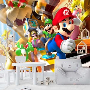 Super Mario Wall Mural, Decorazione per la cameretta dei bambini, Carta da parati per la cameretta dei bambini, Autoadesivo, Stacca e attacca, Tessuto non tessuto