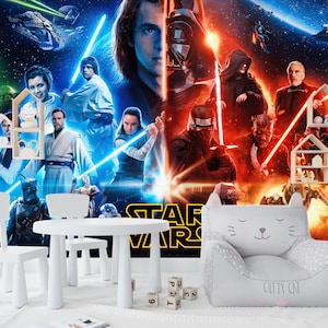 Poster del film di Star Wars, carta da parati murale di Star Wars per ragazzi, carta da parati autoadesiva Dark Space rimovibile nera