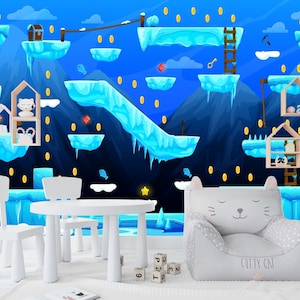 Tapeta o tematyce gry Süper Mario Map, Tapeta do gier retro, Fototapety samoprzylepne
