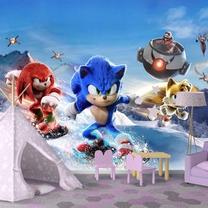 Sonic Wallpaper Cartoonbehang voor kinderen – Peel-and-Stick vinylstickers voor jongens- en meisjesslaapkamers vliesbehang