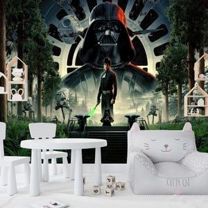 Carta da parati per bambini Death Star, carta da parati personalizzata Star Wars per la camera da letto degli adolescenti, carta da parati autoadesiva Dark Space rimovibile nera