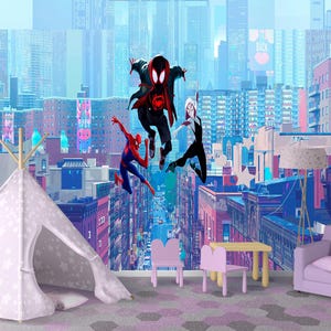 Carta da parati Space Spider Verse, carta da parati Cartoon Spiderman per ragazzi, sala giochi, murale Spiderman, decorazione per bambini, rimovibile