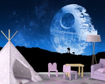 Death Star Night Sky Star Wars Sci-Fi Galaxy Wallpaper zum Abziehen und Aufkleben auf Vlies