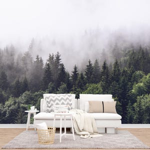 Forest Wallpaper- Peel and Stick- Self Adhesive- Foggy Forest Wall Mural- Removable