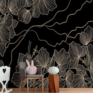 Black Gold Lines Leaf Wallpaper& stick wallpaper vinyl wallpaper wallpaper room