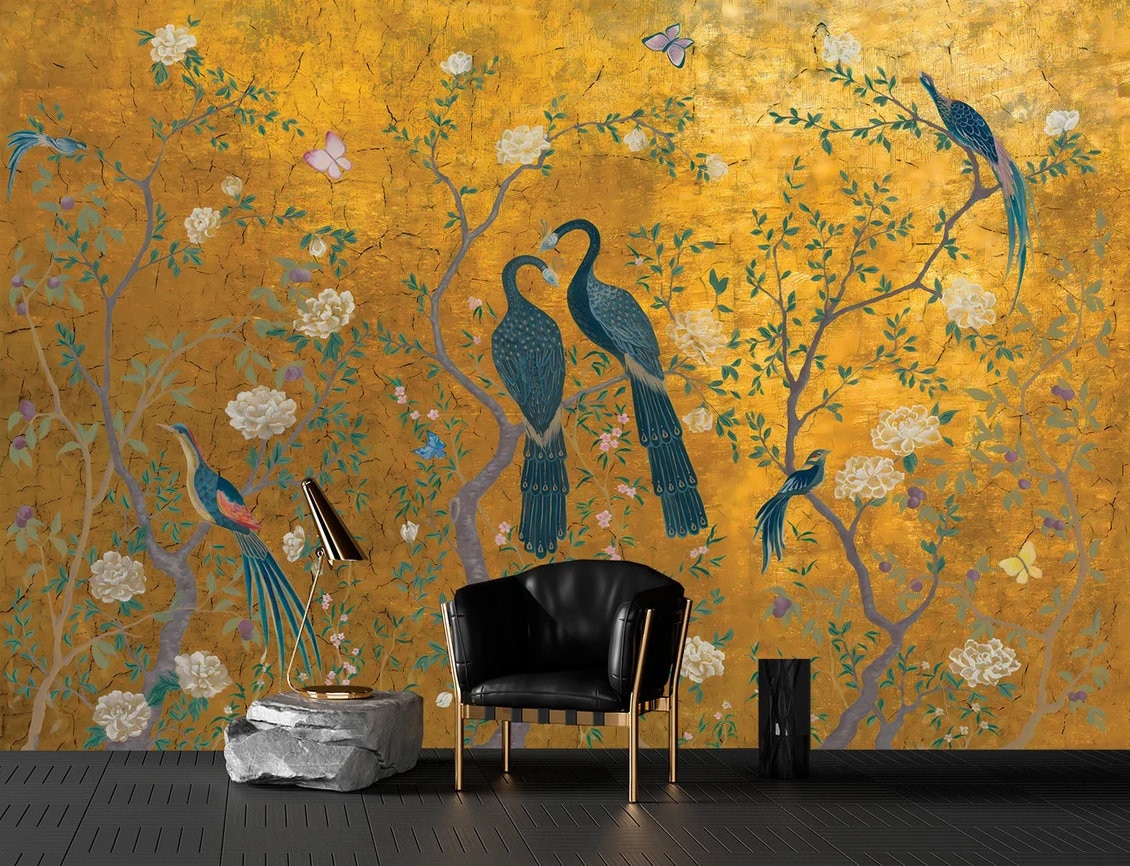 Autocollant Mural 3D Paon Doré - Sticker Déco Abîmbable, Motif Image, Neuf, Origine Chine