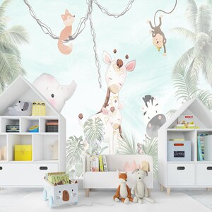 Happy Animals Kids Wallpaper Mural: Peel and Stick