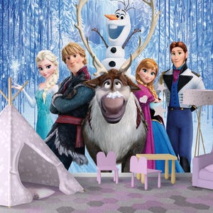 Elsa Family Frozen Wallpaper Peel and Stick , Frozen Wallpaper Mural , Princess Removable Wallpaper , Nursery Wallpaper , Wall Mural Girls