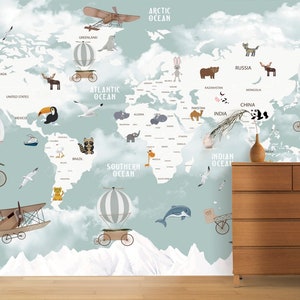 World Map Wall Decal, Animal World Map Decal, Kids World Map Decal, Nursery Map Decal