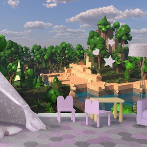 Minecraft-behang Minecraft-gamesbehang voor kinderkamer / verwijderbare traditionele Peel Stick