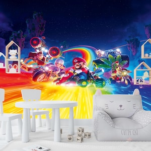 Super Mario Wallpaper, Luigi, Peach, Donkey Kong, Bowser, Toad mix / Removable traditional Peel Stick
