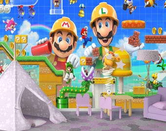 スーパーマリオブラザーズの壁紙：子供部屋の装飾、剥がして貼れる