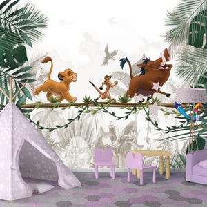 Papier peint enfants roi lion animaux murale chambre de bébé, décoration murale amovible le petit roi lion, décoration murale le roi lion autocollant