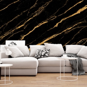 Carta da parati artistica in marmo nero e oro, murale astratto, stampa astratta, decorazione da parete staccabile e adesiva, carta da parati artistica, decorazione da camera da letto, casa, stanza