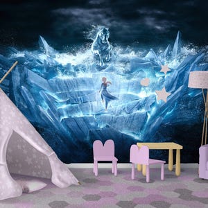 Carta da parati murale Cenerentola Principessa Elsa / Carta da parati Principessa / Decorazione per la cameretta dei bambini / Carta da parati per bambini stacca e attacca