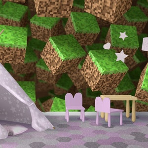 Minecraft-kubusbehang Behang voor kinderkamer / Verwijderbare traditionele Peel Stick