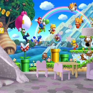 Mario games Carta da parati murale staccabile e adesiva Carta da parati per camera da letto Decorazione per la casa staccabile e adesiva Carta da parati rimovibile