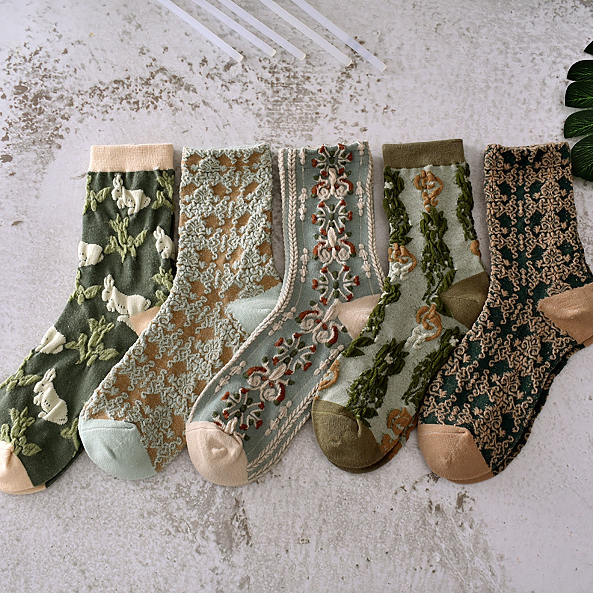 Retro Floral Socks Knitted Cotton Sock Vintage Socks Ladies - Etsy