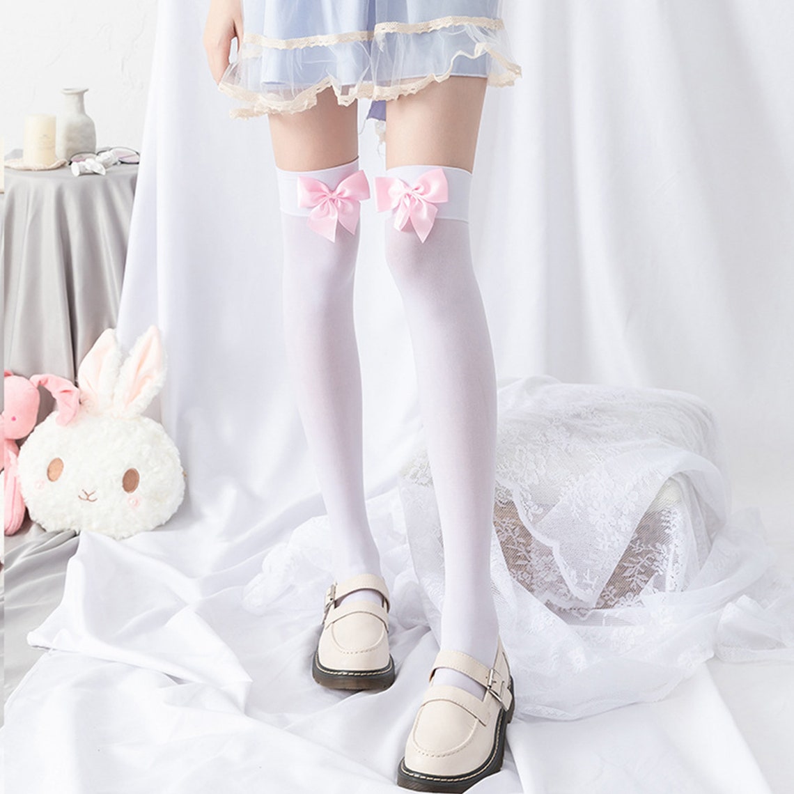 Ruffle Ribbon Socks Thigh High Socks Spring Summer Long - Etsy