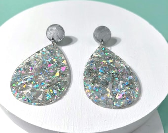 Large holographic teardrop dangle earrings