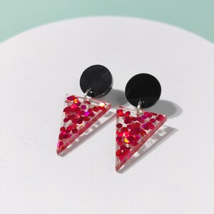 Red Glitter Triangular earrings