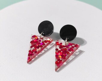 Red Glitter Triangular earrings
