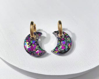 Crescent Moon Huggie Hoop Earrings - pick your colour
