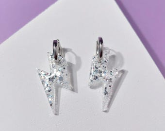 Lightning Bolt Huggie Hoop Earrings - pick your colour