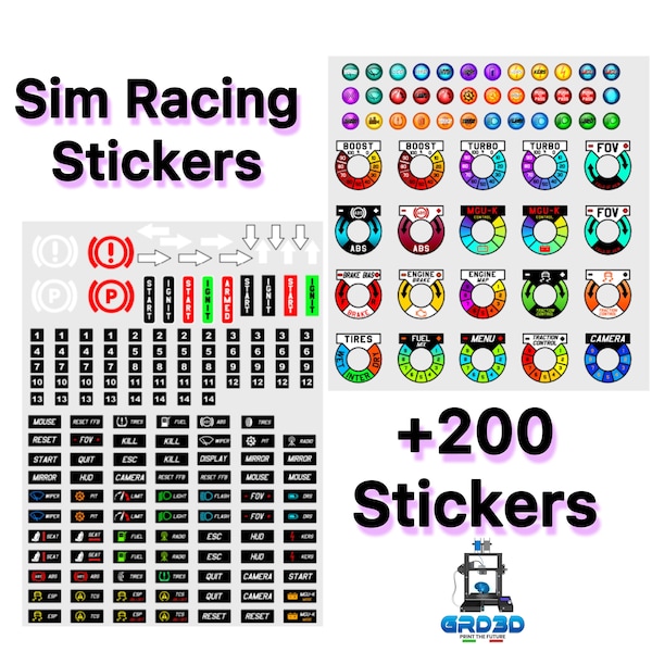 Sim Racing Stickers, 203 pcs. for Steering Wheels and Button Box