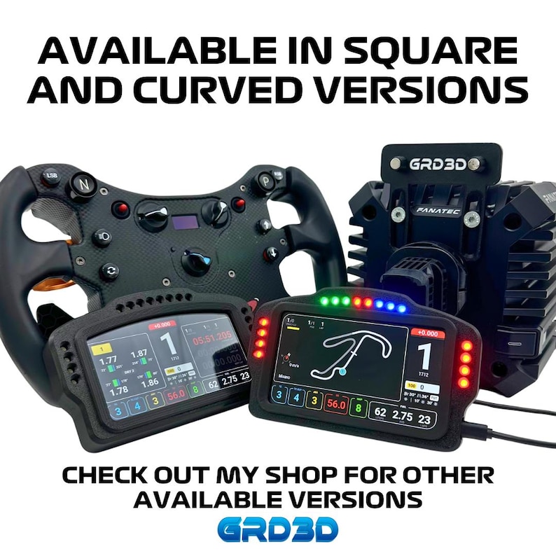 GRD3D Sim Racing Dashboard - 5-inch Touch Display, 16 RGB Leds for RPM ...