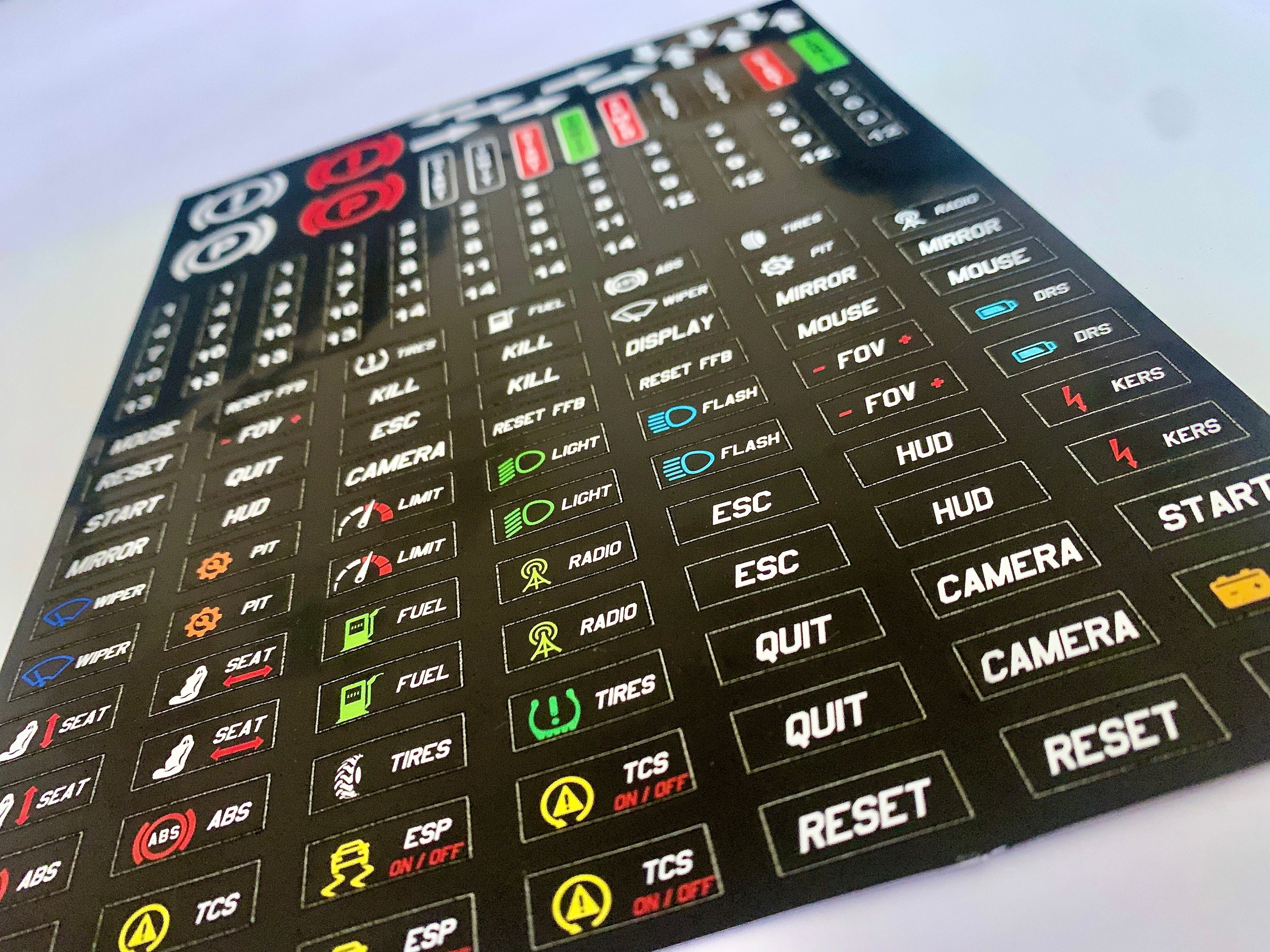 Adesivi Speciali Rotanti COLORATI Per Scatola Pulsanti Simulatore Auto
