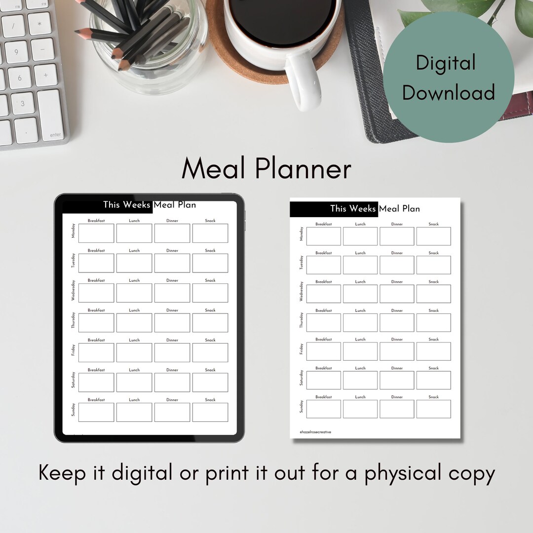 Printable Weekly Meal Planner & Shopping List - Digital Download ...