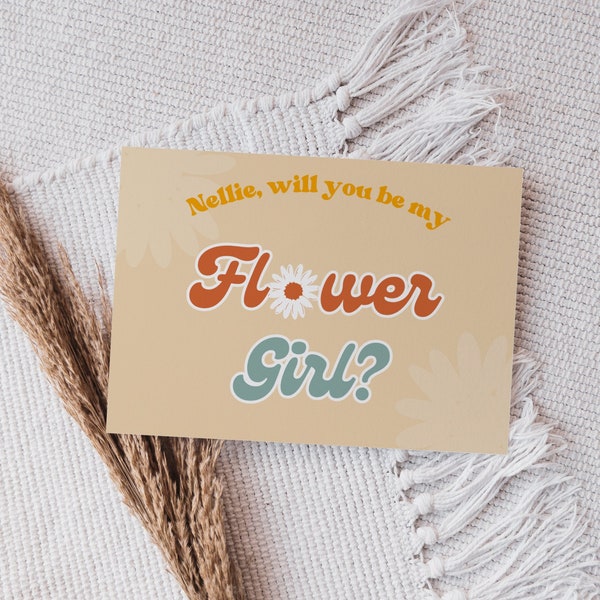 Flower girl proposal card template canva, Will you be my flower girl editable, Gift for flower girl printable, Retro flower girl gift