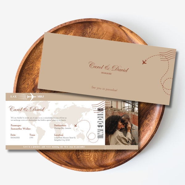 Printable Boarding Pass Wedding Invitation, Destination Wedding Invite Digital Download, Travel Theme Wedding Editable Card, Ticket Template