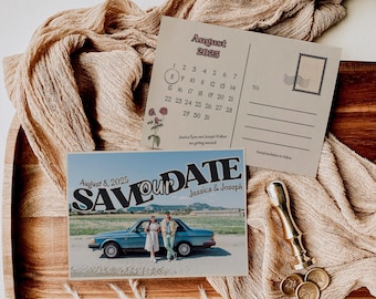 Retro Postcard Save the Date Template: Vintage Calendar (Digital Download)
