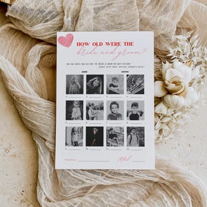 Wie alt waren sie Spielvorlage, Retro Brautparty Aktivität, Minimalistisches Hochzeit bearbeitbares Tischspiel, Elegante druckbare Cocktail-Stunden-Karte