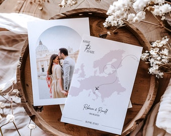 World Map Destination Wedding Save the Date Template (Canva Editable, Digital Download)