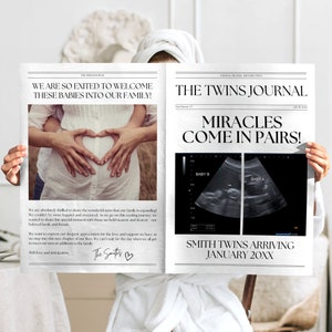 Zwillinge Schwangerschaftsankündigung Zeitungsvorlage, Zwillingsbaby offenbaren Karte zum Ausdrucken, Zwillinge erwarten große Zeitungsvorlage