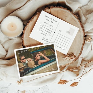 Moderne Postkarte Save the Date Kartenvorlage mit Foto zum Ausdrucken, Elegant Save the Date mit bearbeitbarem Kalender, Sofort-Download