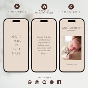 Vídeo ¿Quieres ser mi padrino?, Plantilla editable de propuesta de madrina, Solicitud de padrino minimalista simple animada, Descarga instantánea
