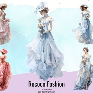 Mode Rococo, 20 peintures à l’aquarelle gracieuses, Clipart PNG
