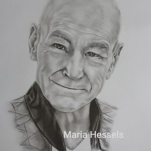 Sir Patrick Stewart (Jean-Luc Picard) &#39;Star Trek&quot; Original Hand drawn Large size 50x70