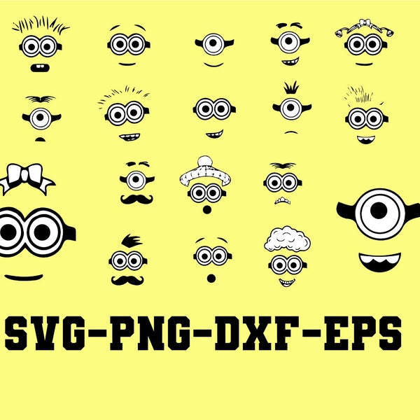 Minions Faces Vector Bundle / Despicable Me Clip Art Svg, Eps Silhouette Files / Cut Files For Cricut / Minion Face Png / Hand Drawn Design