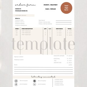 Order Form Template | Small Business Order Form Template | Boho Template Canva | Invoice | Business Order Form